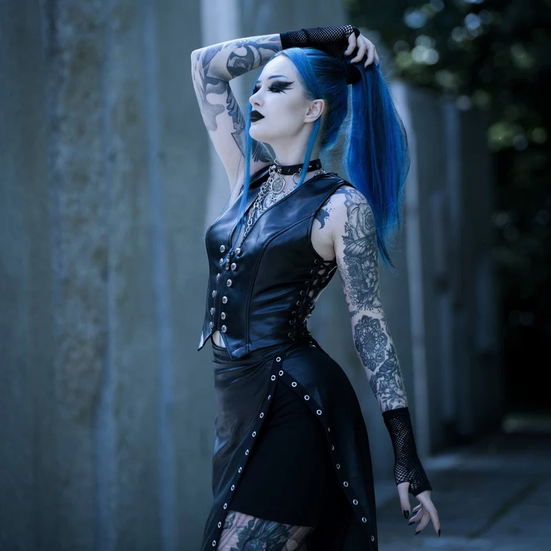 Punk-Weste aus Kunstleder mit Schnürung für Damen