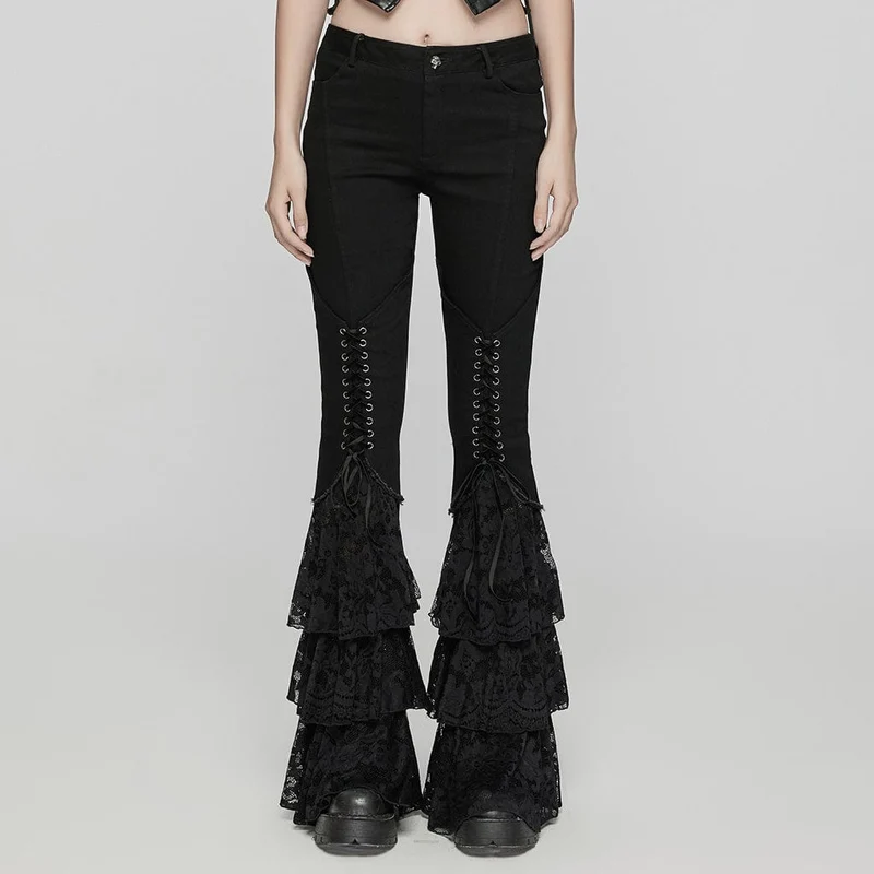 Gothic Schlaghose mit Schnürung für Damen