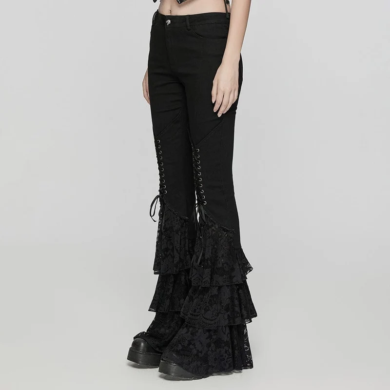 Gothic Schlaghose mit Schnürung für Damen