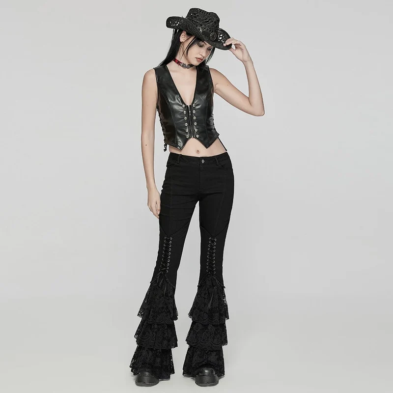 Gothic Schlaghose mit Schnürung für Damen