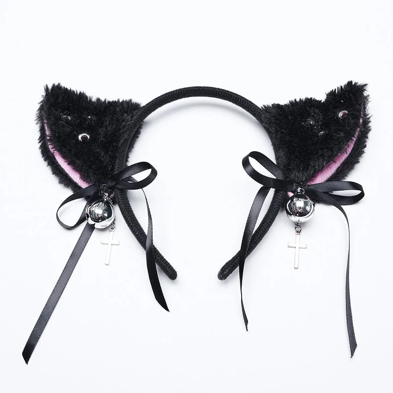 Flauschige Kopfbedeckung und Hüftgürtel im Punk-Stil mit Katzenohren für Damen