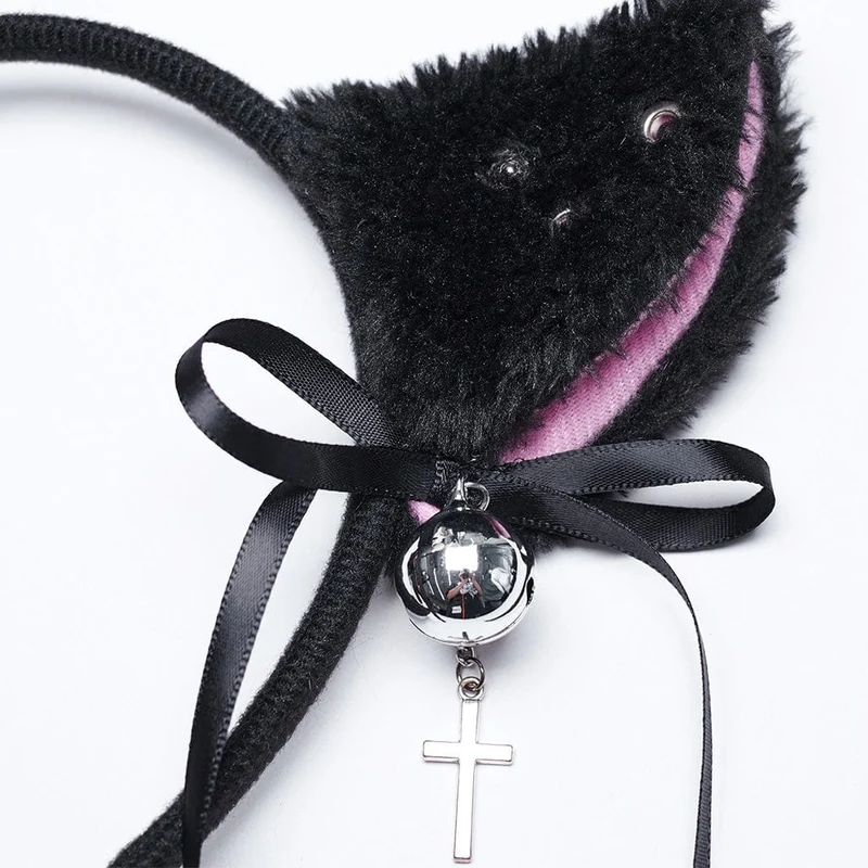 Flauschige Kopfbedeckung und Hüftgürtel im Punk-Stil mit Katzenohren für Damen
