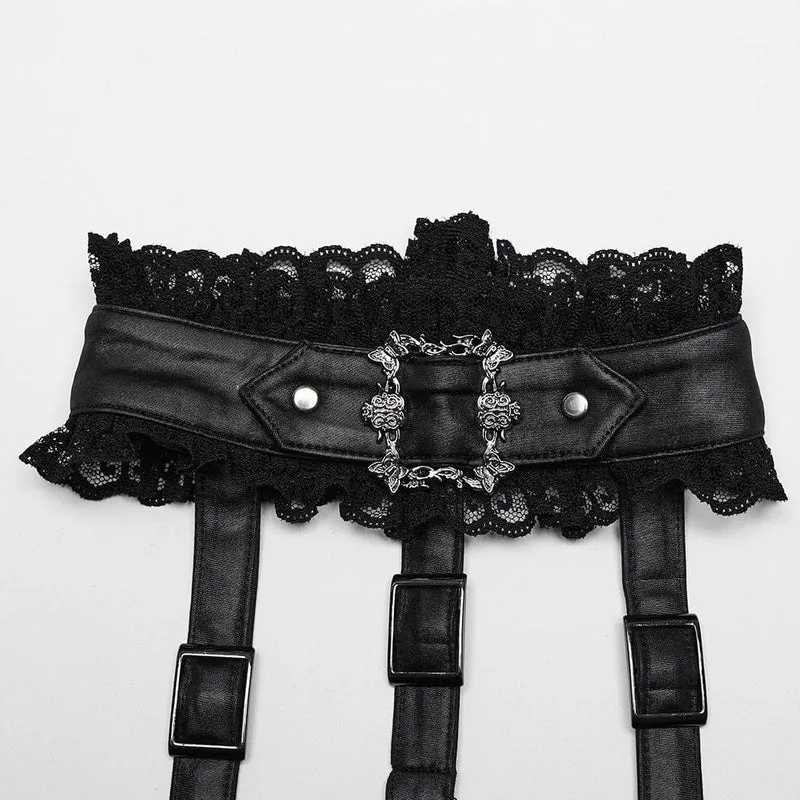 Damen Punk Neckholder Rüschen Spitze Partykleid Schwarz