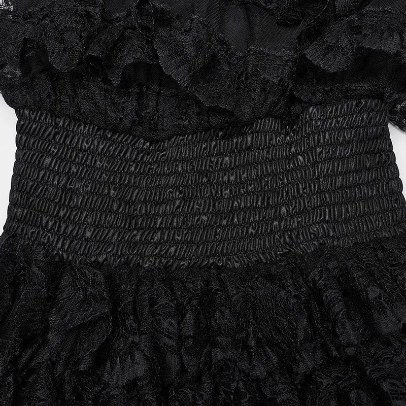 Damen Punk Neckholder Rüschen Spitze Partykleid Schwarz
