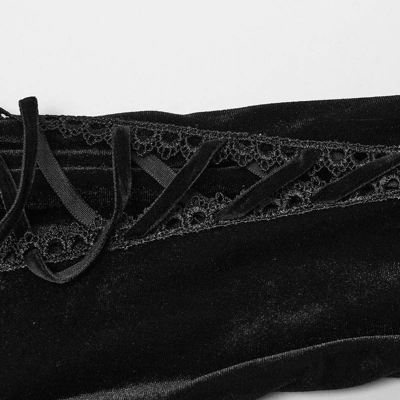 Schwarzes Gothic-Samtkleid für Damen mit Puppenkragen und Schnürung