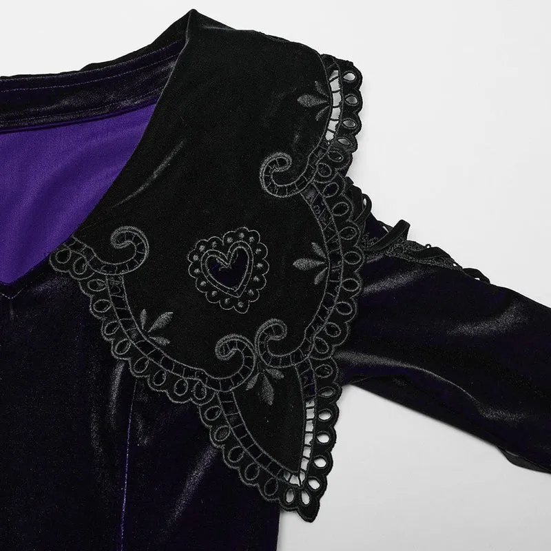 Gothic Ballkleid mit Puppenkragen und Farbverlauf aus Samt für Damen, Violett