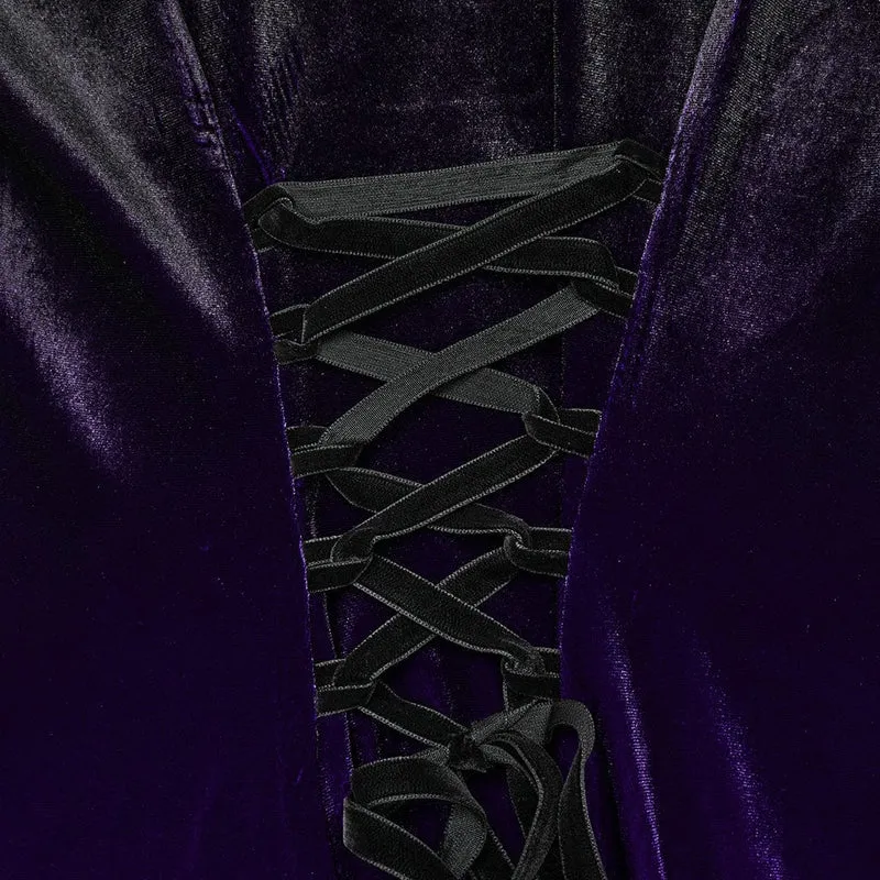 Gothic Ballkleid mit Puppenkragen und Farbverlauf aus Samt für Damen, Violett