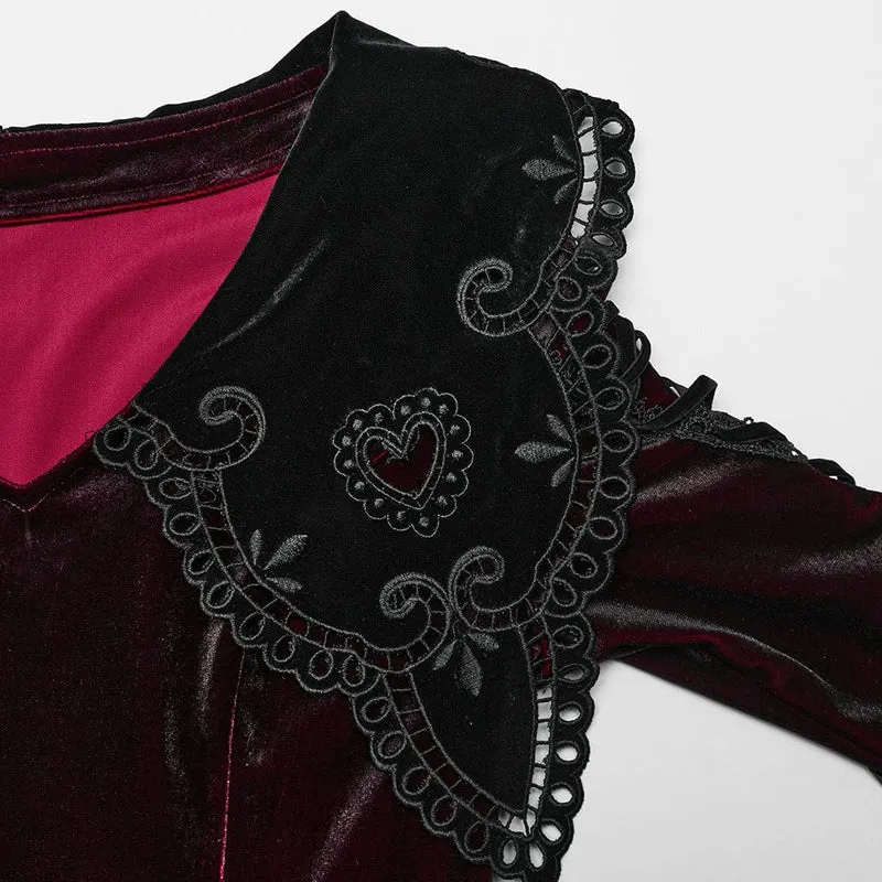 Gothic Ballkleid mit Puppenkragen und Farbverlauf aus Samt für Damen in Rot