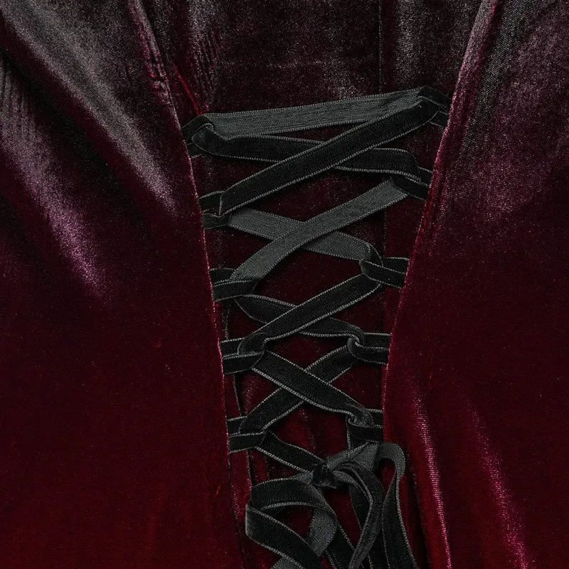 Gothic Ballkleid mit Puppenkragen und Farbverlauf aus Samt für Damen in Rot