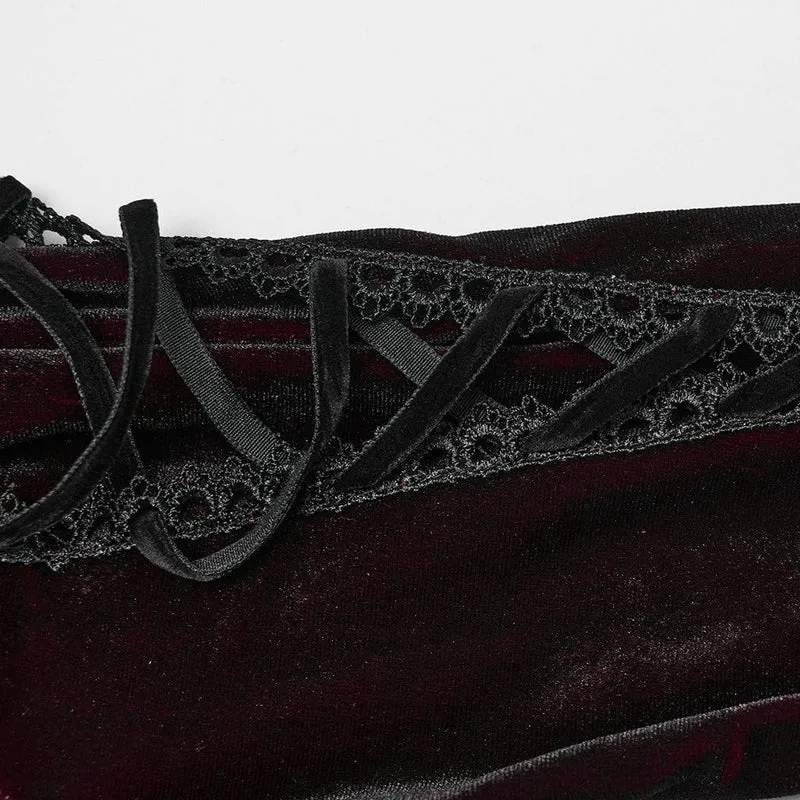 Gothic Ballkleid mit Puppenkragen und Farbverlauf aus Samt für Damen in Rot