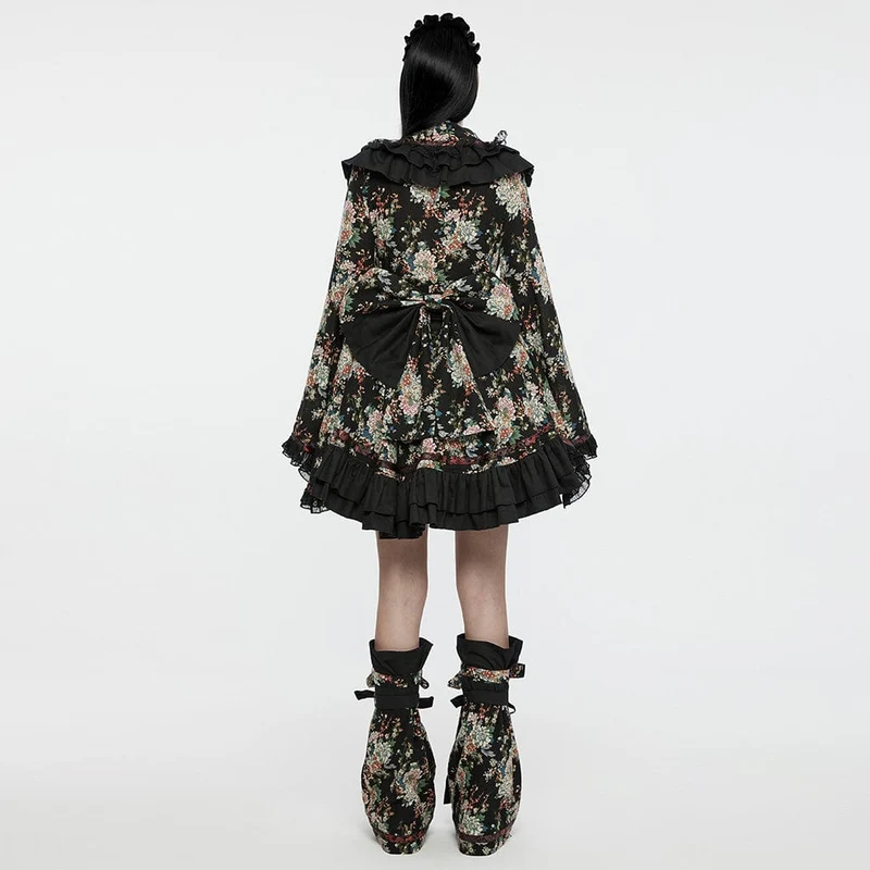 Lolita-Kimonokleid-Set mit Blumenmuster und Rüschen für Damen