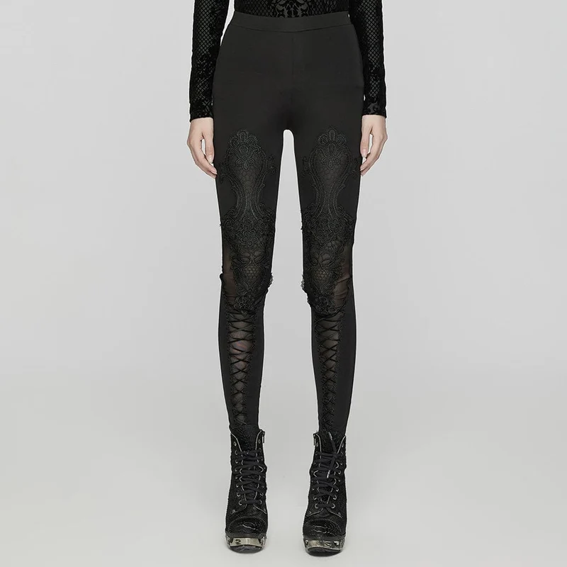 Gothic-Leggings mit Blumenstickerei für Damen