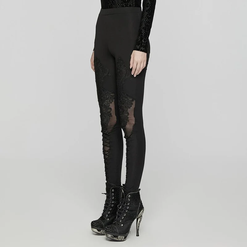 Gothic-Leggings mit Blumenstickerei für Damen