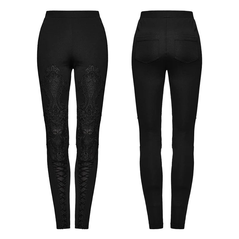 Gothic-Leggings mit Blumenstickerei für Damen