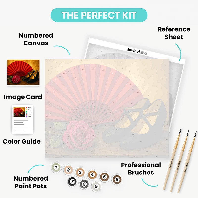 Red Fan and Rose - Paint by Numbers Kit