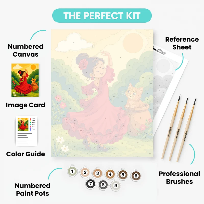 Dancing Girl & Cat - Paint by Numbers Kit