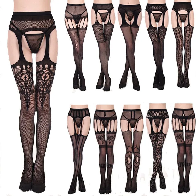 Strumpfhosenstrümpfe mit Gothic-Ausschnitt und Spitze für Damen