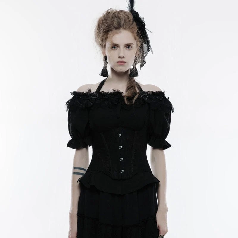 Gothic Neckholder-Korsett mit Schnürung aus Jacquard für Damen
