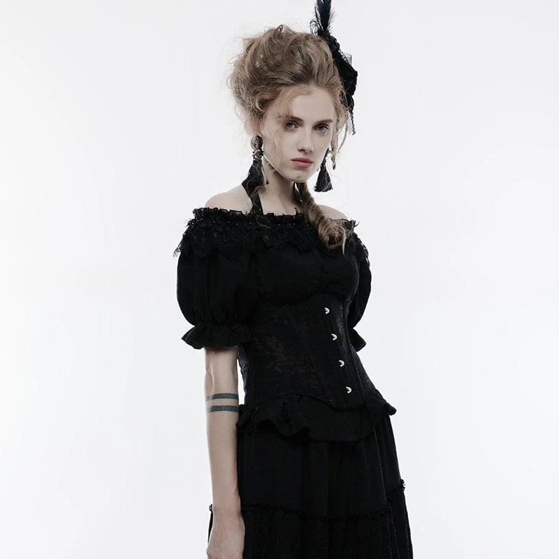 Gothic Neckholder-Korsett mit Schnürung aus Jacquard für Damen