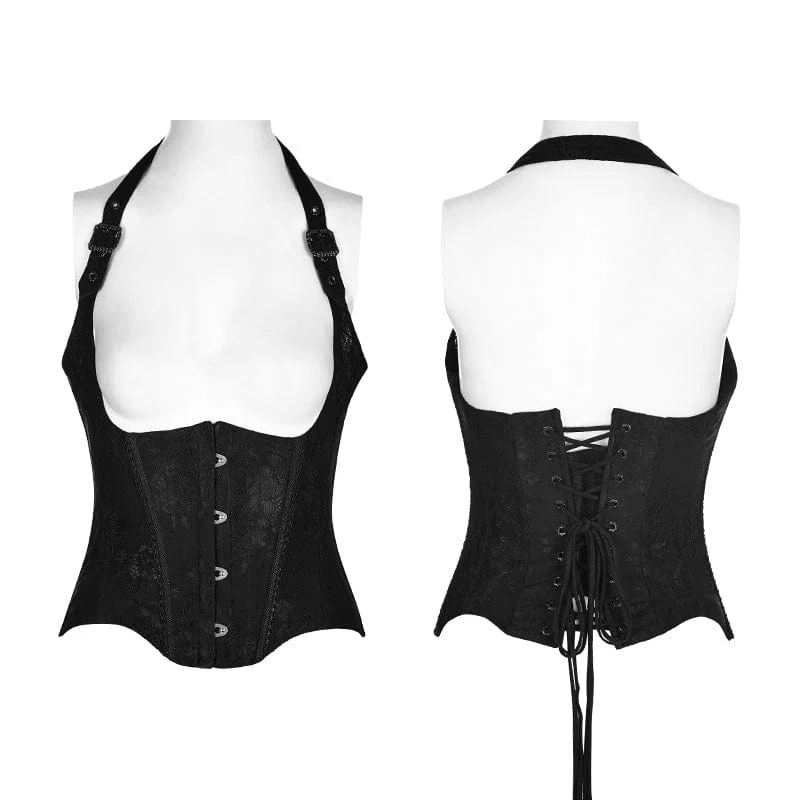 Gothic Neckholder-Korsett mit Schnürung aus Jacquard für Damen