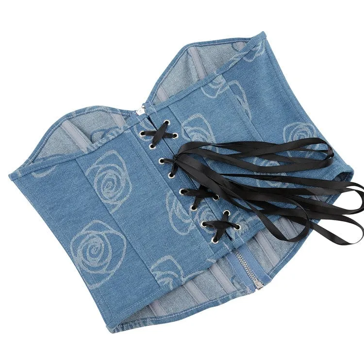 Damen Grunge Zipper Rose Denim Überbrustkorsett