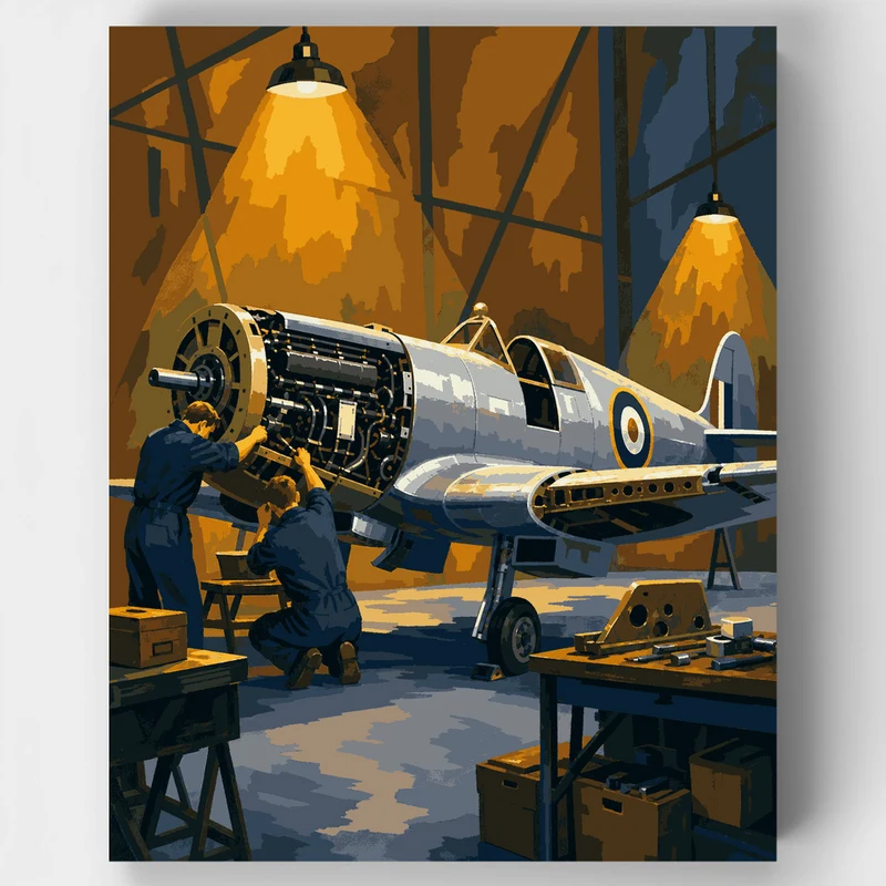Hangar Engine Work - Paint by Numbers Kit