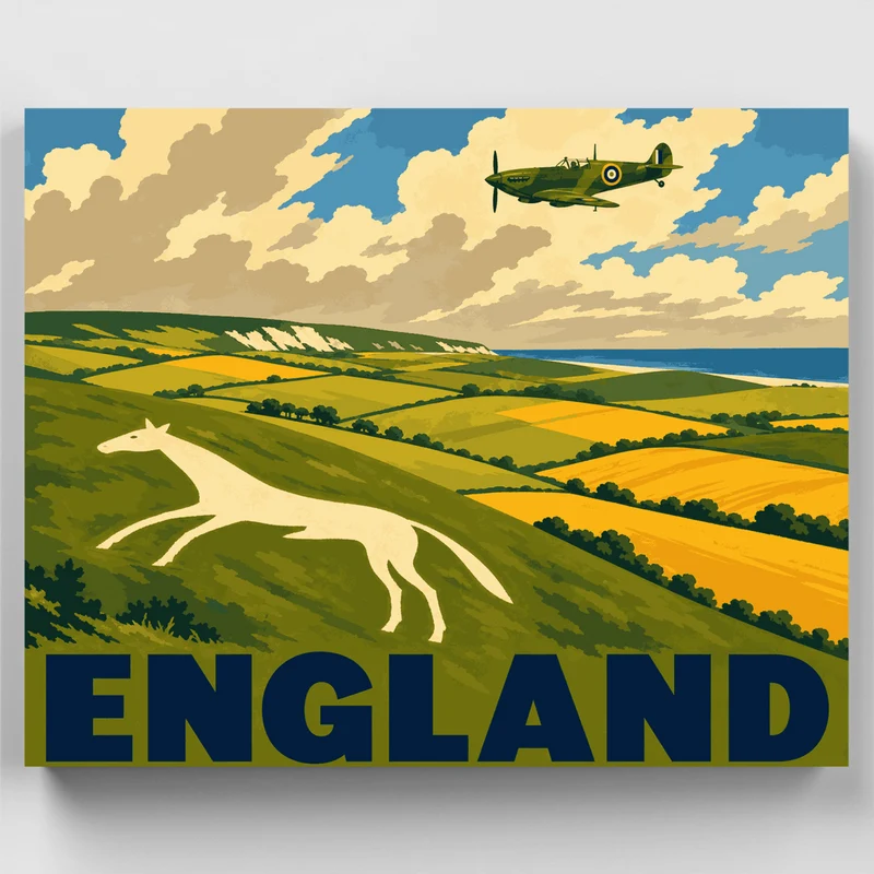 Spitfire Over White Horse - Paint by Numbers Kit