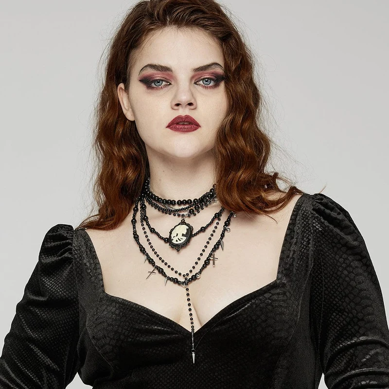 Gothic-Halskette mit mehrlagigen Perlen für Damen