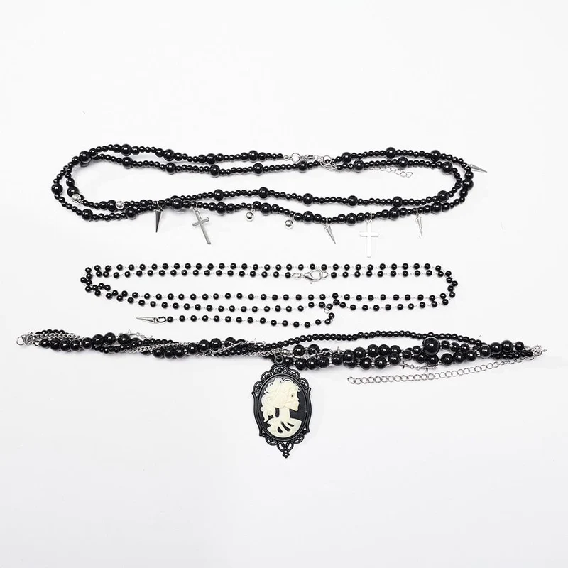 Gothic-Halskette mit mehrlagigen Perlen für Damen
