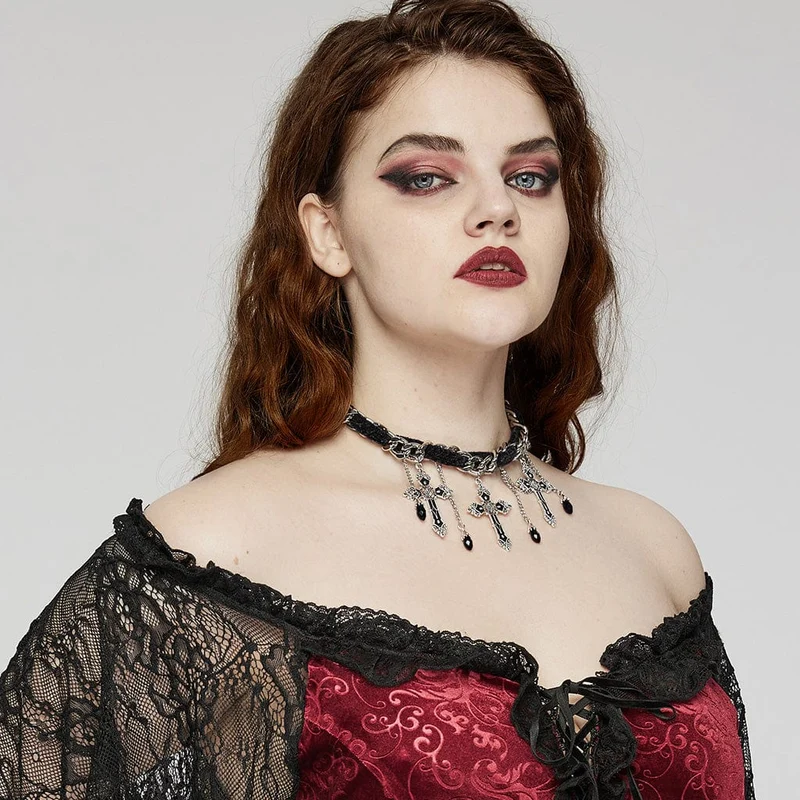 Gothic-Kreuz-Halsband für Damen in Schwarz