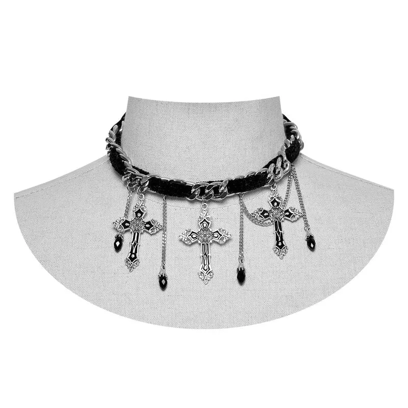 Gothic-Kreuz-Halsband für Damen in Schwarz