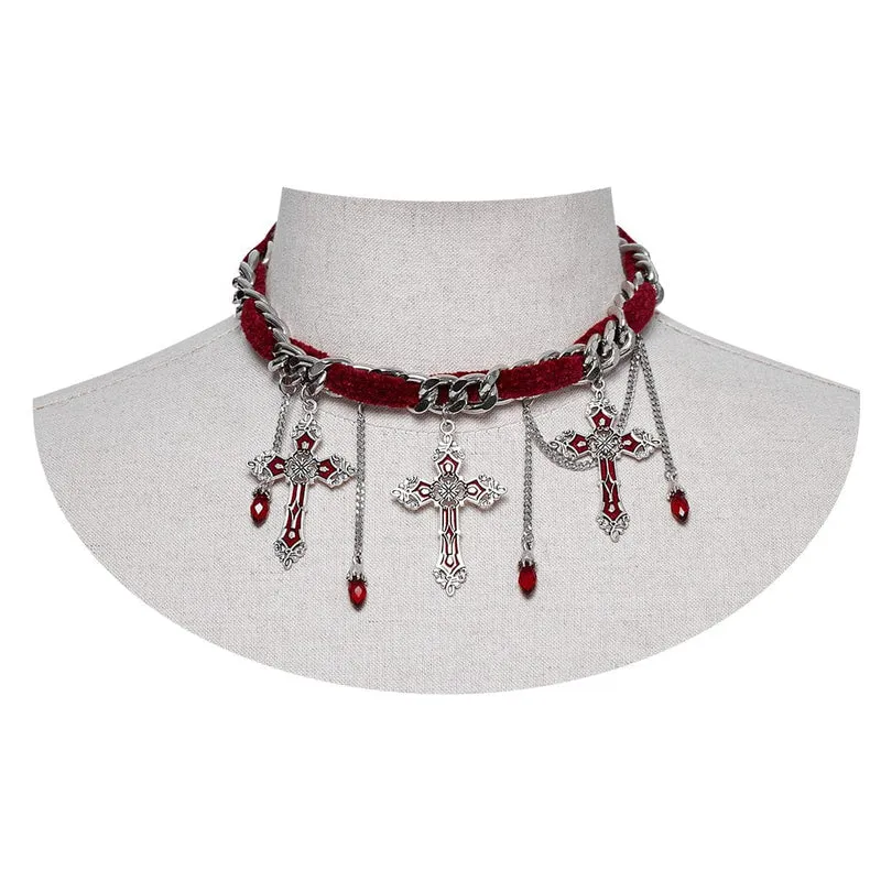 Gothic-Kreuz-Choker für Damen in Rot