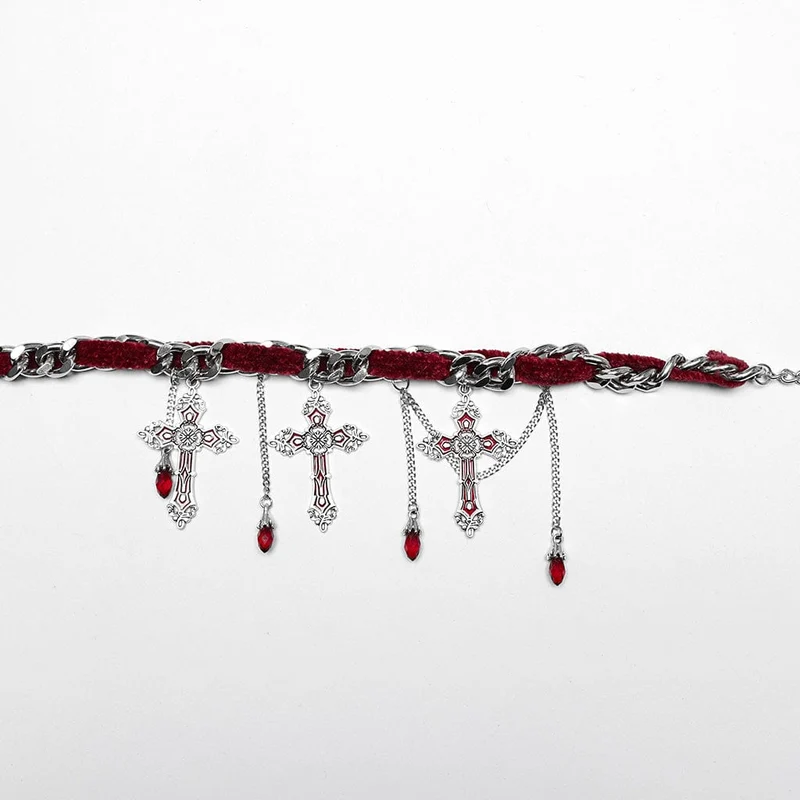 Gothic-Kreuz-Choker für Damen in Rot