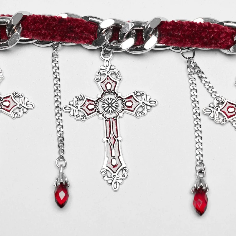 Gothic-Kreuz-Choker für Damen in Rot