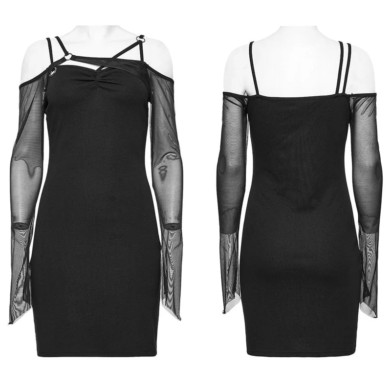Damen Gothic Mesh Splice Off-Shoulder-Kleid