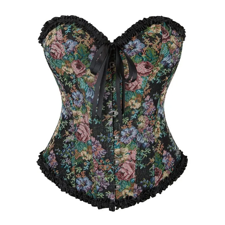 Gothic Blumendruck gekräuseltes Vollbrustkorsett für Damen