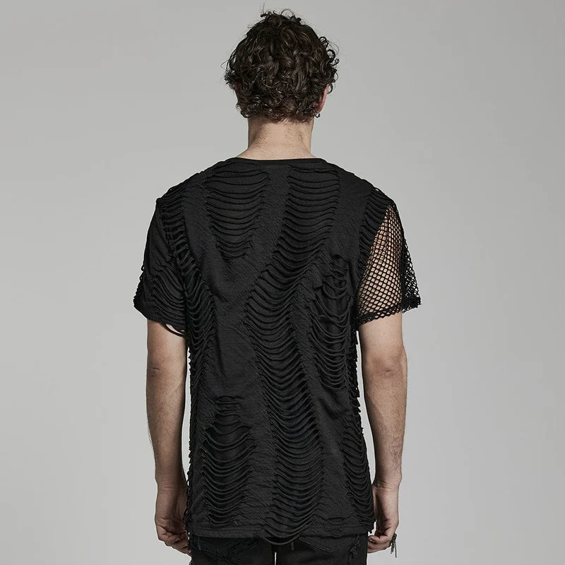 Herren Punk Ripped Mesh Splice T-Shirt