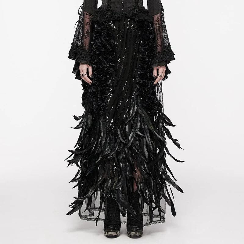 Gothic-Pailletten-Feder-Blumenrock für Damen