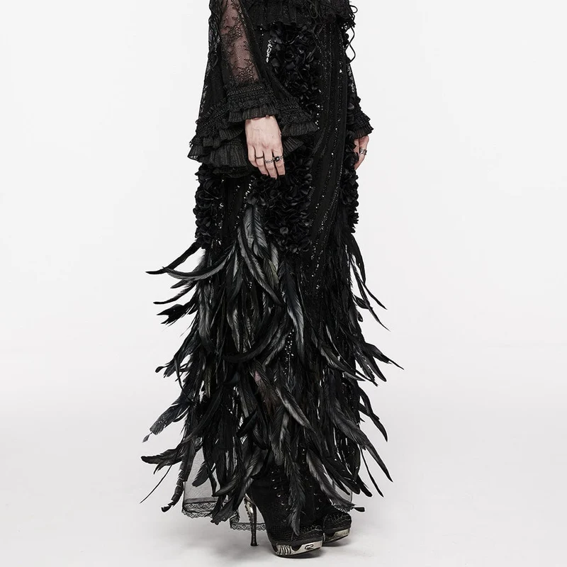 Gothic-Pailletten-Feder-Blumenrock für Damen