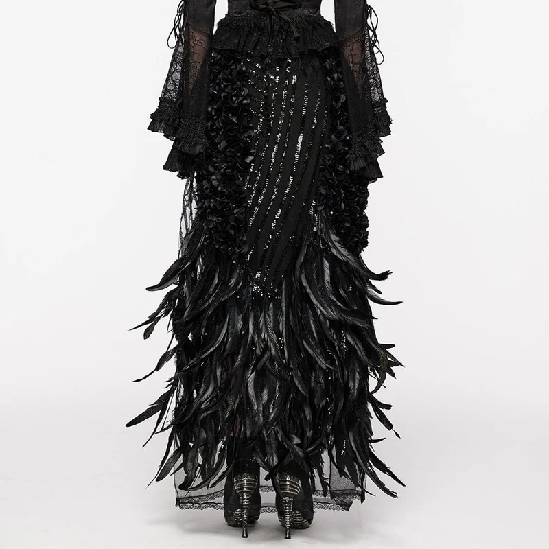 Gothic-Pailletten-Feder-Blumenrock für Damen
