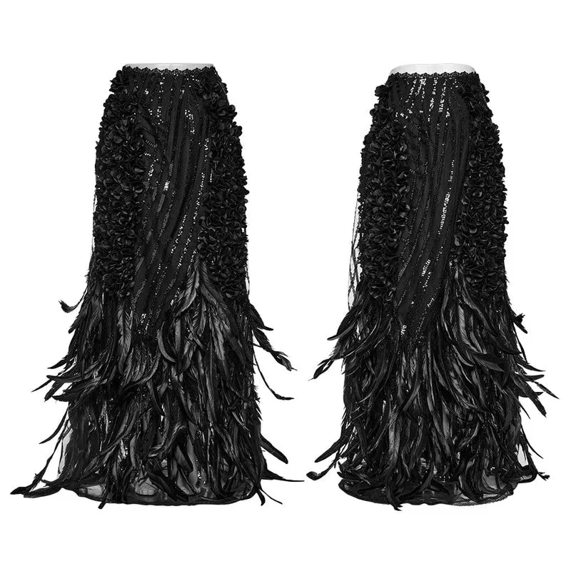 Gothic-Pailletten-Feder-Blumenrock für Damen