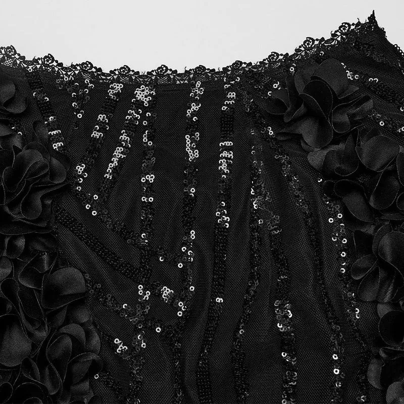 Gothic-Pailletten-Feder-Blumenrock für Damen