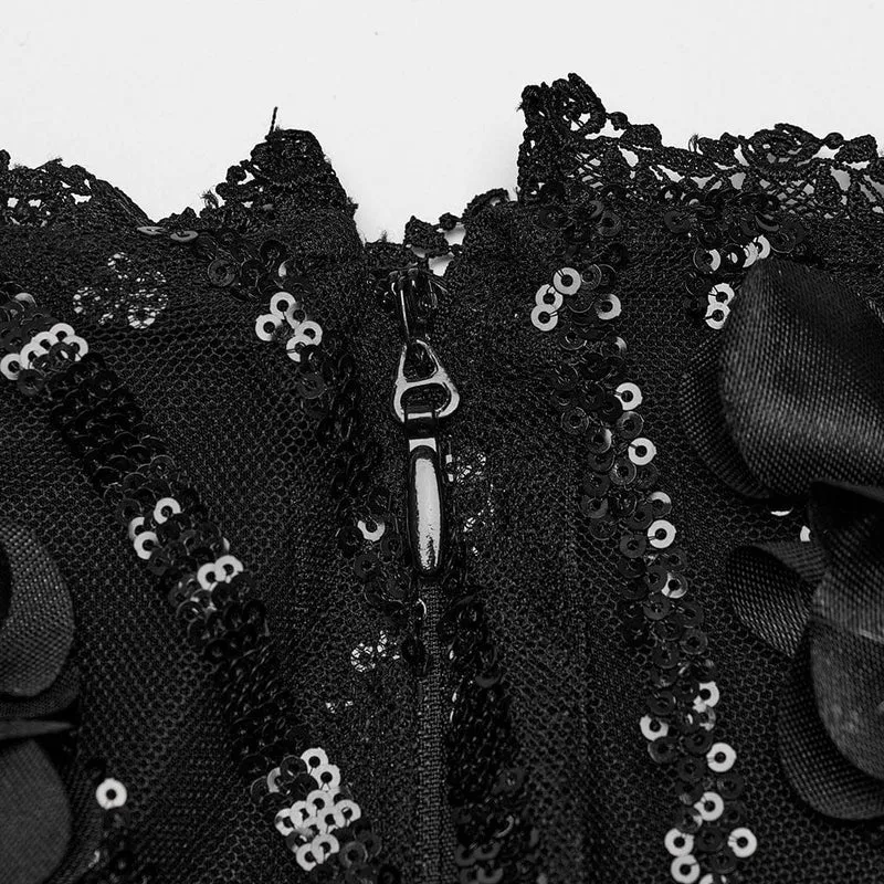 Gothic-Pailletten-Feder-Blumenrock für Damen