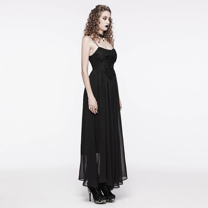 Damen-Hochzeitskleid mit Schnürung und Gothic-Blumenstickerei