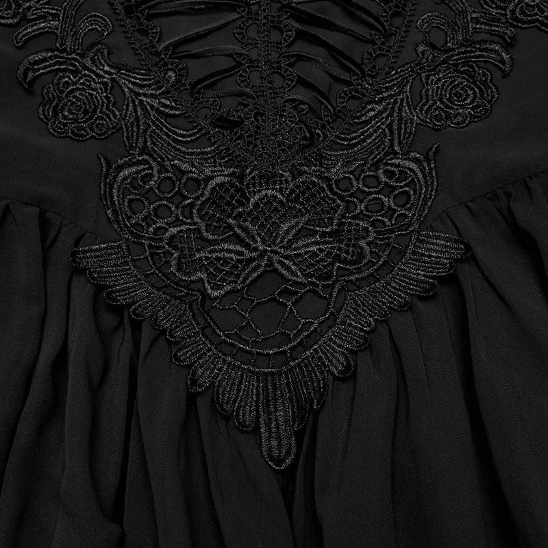 Damen-Hochzeitskleid mit Schnürung und Gothic-Blumenstickerei