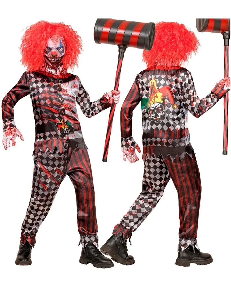 Horror Clown Sofortkostüm für Kinder mit Maske & Handschuhe