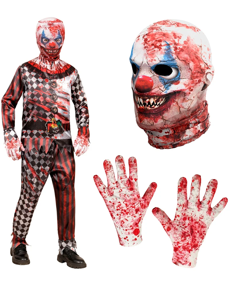 Horror Clown Sofortkostüm für Kinder mit Maske & Handschuhe