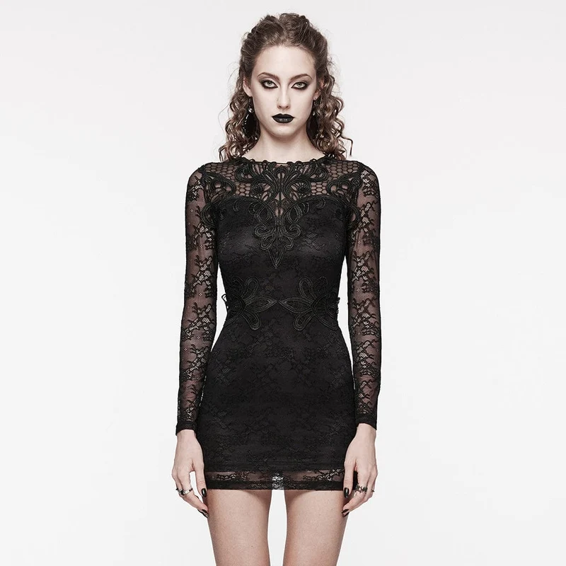 Damen-Gothic-Spitzenkleid mit Blumenstickerei