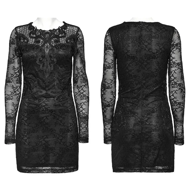 Damen-Gothic-Spitzenkleid mit Blumenstickerei