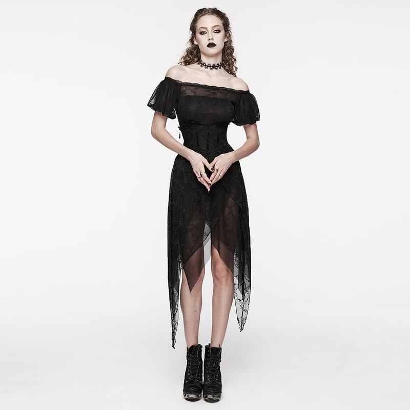 Damen-Gothic-Kleid mit unregelmäßigen Puffärmeln und Netzstoff